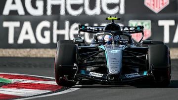 Mercedes' Italian driver Kimi Antonelli drives during the qualifying session ahead of the Formula One Chinese Grand Prix at the Shanghai International Circuit in Shanghai on March 14, 2026. (Photo by Greg Baker / AFP)
