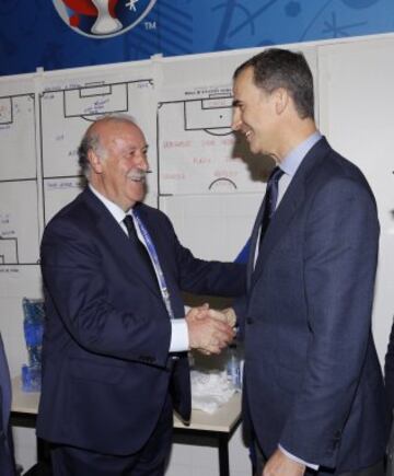 El rey Felipe saludó a Vicente del Bosque tras la victoria.