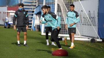 Miguelón, en un entrenamiento del Espanyol.
