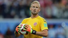 Schmeichel, en la tanda de penaltis entre Croacia y Dinamarca.