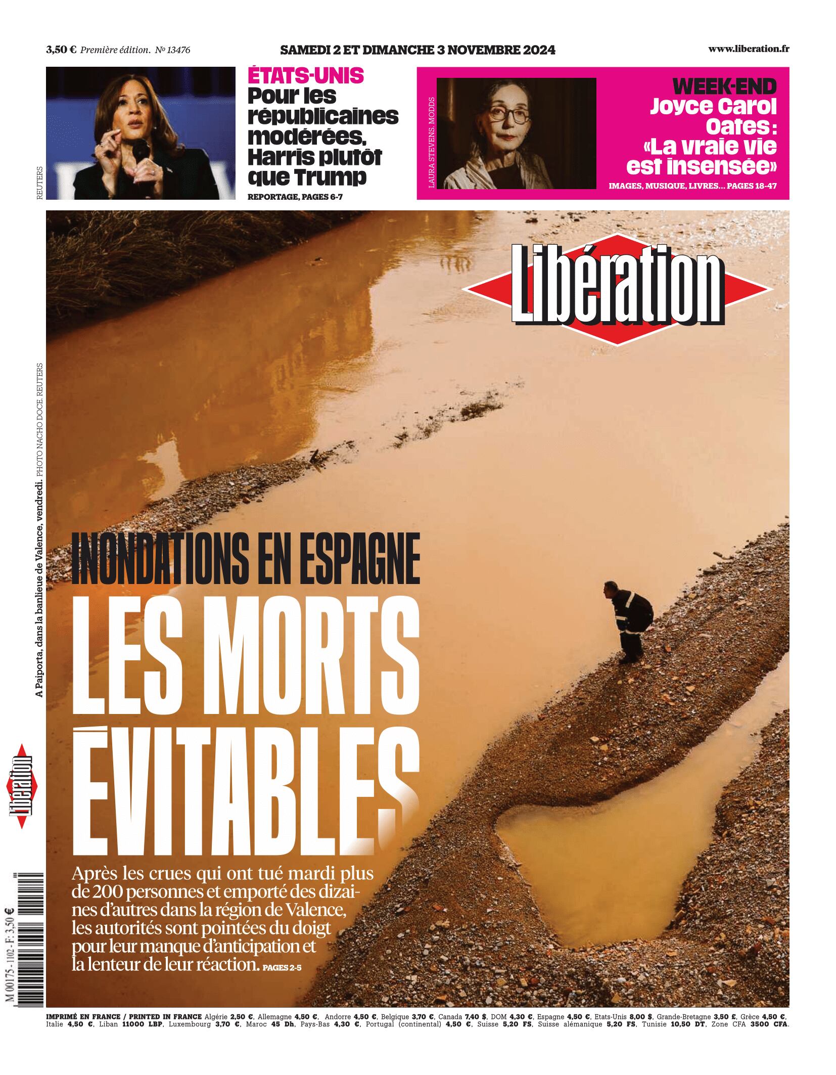 Portada del periódico francés Liberation del 2 de noviembre de 2024