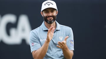 BROOKLINE, MASSACHUSETTS - JUNE 16: Adam Hadwin of Canada reacts on the ninth green during round one of the 122nd U.S. Open Championship at The Country Club on June 16, 2022 in Brookline, Massachusetts.   Warren Little/Getty Images/AFP
== FOR NEWSPAPERS, INTERNET, TELCOS & TELEVISION USE ONLY ==
