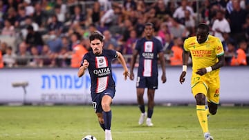 17 Moussa SISSOKO (fcn) - 17 VITINHA (psg) during the Champions Trophy match between Paris Saint Germain and FC Nantes at Bloomfield Stadium on July 31, 2022 in Tel Aviv, Israel. (Photo by Anthony Bibard/FEP/Icon Sport via Getty Images) - Photo by Icon sport