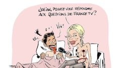 Marion Rousse y Julian Alaphilippe, en una caricatura de la publicaci&oacute;n francesa L&#039;Humanit&eacute;.