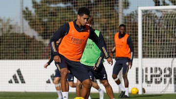 Jude Bellingham, en el entrenamiento de esta mañana en Valdebebas.