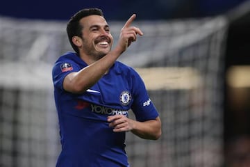 Pedro of Chelsea celebrates during The Emirates FA Cup Fifth Round match between Chelsea and Hull City.