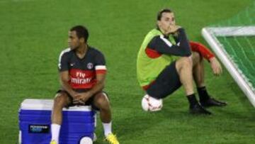 Lucas Moura e Ibramovich, en un entrenamiento reciente del PSG.