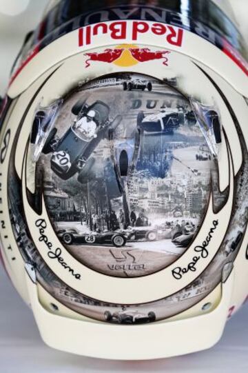 Diseño especial del casco de Sebastian Vettel para el GP de Mónaco.
