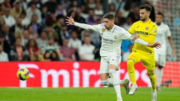 Federico Valverde central midfield of Real Madrid and Uruguay and Alex Baena left winger of Villarreal and Spain compete for the ball during the La Liga Santander match between Real Madrid CF and Villarreal CF at Estadio Santiago Bernabeu on April 8, 2023 in Madrid, Spain. (Photo by Jose Breton/Pics Action/NurPhoto via Getty Images)
PUBLICADA 10/04/23 NA MA02-03 6COL
PUBLICADA 17/04/23 NA MA07 2COL