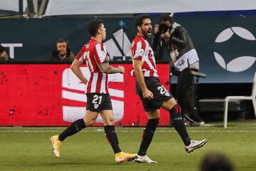 15 January 2021, Spain, Malaga: Athletic Club's Raul Garcia (R) celebrates scoring a goal during the Spanish Super Cup semifinal soccer match between Real Madrid and Athletic Club de Bilbao at La Rosaleda Stadium
