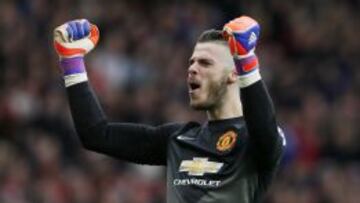 David de Gea celebra un gol del Manchester United.