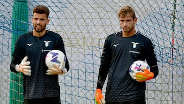 ROME, ITALY - AUGUST 09: Luis Maximiano and Ivan Provedel of SS Lazio during the SS Lazio training session at the Formello sport centre on August 09, 2022 in Rome, Italy. (Photo by Marco Rosi - SS Lazio/Getty Images)