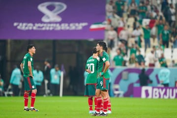 LUSAIL CITY, QATAR - NOVEMBER 30: Raul Jimenez of Mexico reacts after being eliminated during the FIFA World Cup Qatar 2022 Group C match between Saudi Arabia and Mexico at Lusail Stadium on November 30, 2022 in Lusail City, Qatar. (Photo by Khalil Bashar/Jam Media/Getty Images)