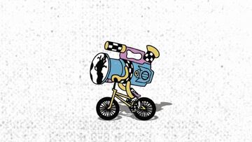 Logo del Vans The Circle 2022, de una cámara subida a una bici de BMX.