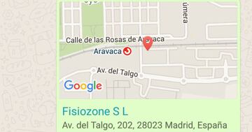 Una chincheta roja marcando una direcci車n pero con un texto y enlaces debajo: Ubicaci車n falsa de un contacto.