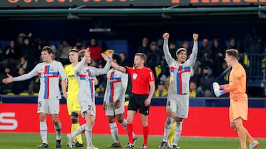 El Barça celebra la victoria ante el Villarreal.