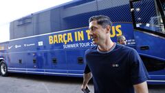 DALLAS, TEXAS - JULY 26: Robert Lewandowski #12 of FC Barcelona arrives with his team for the match against Juventus in an 2022 International Friendly match at the Cotton Bowl on July 26, 2022 in Dallas, Texas.   Ron Jenkins/Getty Images/AFP
== FOR NEWSPAPERS, INTERNET, TELCOS & TELEVISION USE ONLY ==