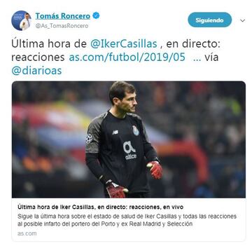 Deportistas, políticos, famosos... mandan fuerzas a Iker Casillas