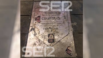 La placa de Thibaut Courtois en el Wanda Metropolitano tras el Atlético-Brujas de Champions.
