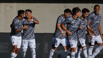 Futbol, Deportes Copiapo vs Colo Colo.
Fecha 1, campeonato Nacional 2023.
El jugador de Colo Colo Jordhy Thompson,  celebra su gol contra Deportes Copiapo durante el partido por la primera division disputado en el estadio Luis Valenzuela.
Copiapo, Chile.