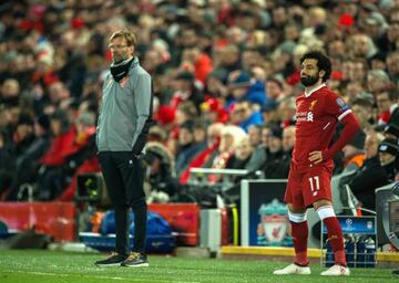 Mohamed Salah prepares to come on against Porto in the Champions League