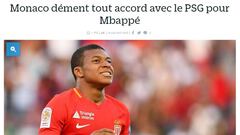 Le Parisien: Monaco deny deal done with PSG for Kylian Mbappé