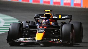 Red Bull's Mexican driver Sergio Perez drives during the 2022 Saudi Arabia Formula One Grand Prix at the Jeddah Corniche Circuit on March 27, 2022. (Photo by ANDREJ ISAKOVIC / AFP) (Photo by ANDREJ ISAKOVIC/AFP via Getty Images)