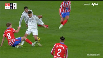 La entrada de Ceballos a Valverde en el derbi Real Madrid-Atlético de la jornada 23 de LaLiga EA Sports.