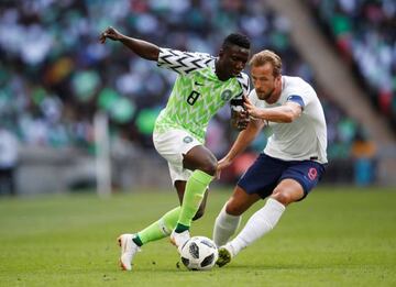 Nigeria's Oghenekaro Etebo in action against England.