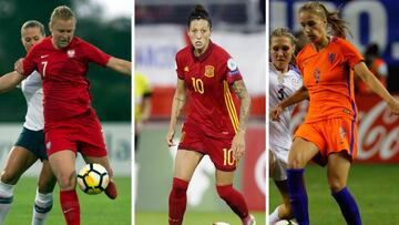 Lisa-Marie Utland, de Noruega, Jennifer Hermoso, de Espa&ntilde;a, y Vivianne Miedema, de Holanda. 