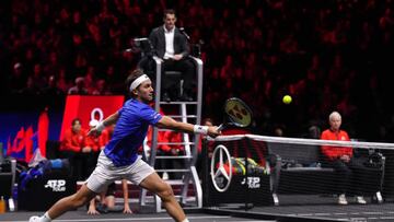 Team Europe's Casper Ruud in action against Team World's Jack Sock (not pictured) on day one of the Laver Cup at the O2 Arena, London. Picture date: Friday September 23, 2022. (Photo by John Walton/PA Images via Getty Images)