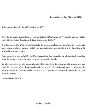 Renunció Mariano Elizondo a la presidencia de Superliga