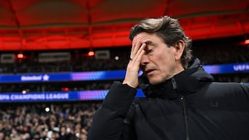 (FILES) Tottenham Hotspur's Danish head coach Thomas Frank is pictured during the UEFA Champions League league phase- day 8 football match between Eintracht Frankfurt and Tottenham Hotspur in Frankfurt, western Germany, on January 28, 2026. Tottenham Hotspur have sacked coach Thomas Frank, the club announced on February 11, 2026. (Photo by Kirill KUDRYAVTSEV / AFP)