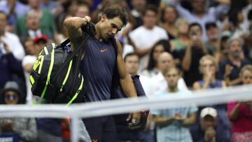NEW YORK, NY - SEPTEMBER 07: Rafael Nadal of Spain walks off the court after he is forced to retire due to injury in his men&#039;s singles semi-final match against Juan Martin del Potro of Argentina on Day Twelve of the 2018 US Open at the USTA Billie Je