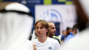 Real Madrid's Croatian midfielder Luka Modric arrives to take part in an annual friendly futsal tournament in Kuwait City on May 28, 2019. (Photo by Yasser Al-Zayyat / AFP)