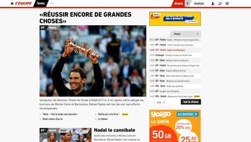 L&acute;&Eacute;quipe recogi&oacute; en su p&aacute;gina web el triunfo de Rafa Nadal en el Mutua Madrid Open.