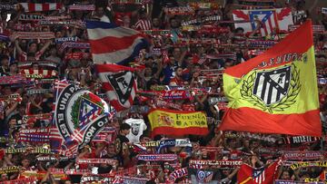Atletico Madrid's supporters cheer during the Spanish league football match between Club Atletico de Madrid and Valencia CF at the Metropolitano stadium in Madrid on September 15, 2024. (Photo by Pierre-Philippe MARCOU / AFP)