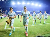 Angel Marquez and Mateo Levy of Cruz Azul during the Quarter Finals first leg match between Los Angeles FC and Cruz Azul as part of the CONCACAF Champions Cup 2026, at BMO Stadium, on April 07, 2026 in Los Angeles, California, United States.