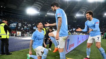 ROME, ITALY - APRIL 08: Mattia Zaccagni of SS Lazio celebrates a second goal during the Serie A match between SS Lazio and Juventus at Stadio Olimpico on April 08, 2023 in Rome, Italy. (Photo by Marco Rosi - SS Lazio/Getty Images)