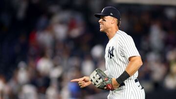 NEW YORK, NEW YORK - JUNE 15: Aaron Judge #99 of the New York Yankees celebrates after defeating the Tampa Bay Rays 4-3 at Yankee Stadium on June 15, 2022 in the Bronx borough of New York City.   Mike Stobe/Getty Images/AFP
== FOR NEWSPAPERS, INTERNET, TELCOS & TELEVISION USE ONLY ==