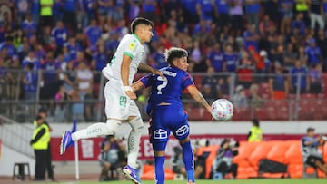Futbol, Universidad de Chile vs Audax Italiano
Fecha 1, Liga de primera 2026.
El jugador de Universidad de Chile Maximiliano Guerrero, derecha, disputa el balon contra Esteban Matus de Audax Italiano durante un partido de la liga de primera disputado en el estadio Nacional en Santiago, Chile.
30/01/2026
Dragomir Yankovic/Photosport
Football, Universidad de Chile vs Audax Italiano
First date, 2026 First division league.
Universidad de ChileÕs player Maximiliano Guerrero, right, vies for the ball against Esteban Matus of Audax Italiano during a first division league match at the Nacional stadium in Santiago, Chile
30/01/2026
Dragomir Yankovic/Photosport