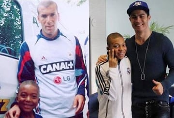 Mbappé, de pequeño, con Zidane y Cristiano.