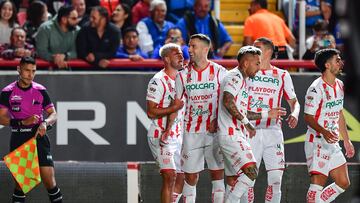 Edgar Mendez celebrates his goal 1-0 of Necaxa during the game Necaxa vs Guadalajara, corresponding to Round 3 of the Torneo Clausura 2023 of the Liga BBVA MX, at Victoria Stadium, on January 21, 2023.

<br><br>

Edgar Mendez celebra su gol 1-0 de Necaxa durante el partido Necaxa vs Guadalajara, Correspondiente a la Jornada 03 del Torneo Clausura 2023 de la Liga BBVA MX, en el Estadio Victoria, el 21 de Enero de 2023.