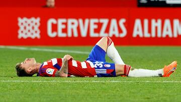 Ricard en el césped tras romperse.