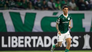 Palmeiras' Colombian midfielder #08 Richard Rios controls the ball during the Copa Libertadores group stage football match between Brazil's Palmeiras and Paraguay's Cerro Porteno at the Allianz Parque stadium in Sao Paulo, Brazil, on April 9, 2025. (Photo by Miguel Schincariol / AFP)