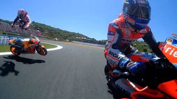 Choque de Lorenzo y Pedrosa, que se van al suelo con Dovi