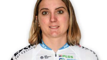 La ciclista francesa Marion Sicot posa con el maillot del Doltcini - Van Eyck.