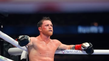 Canelo Álvarez durante su combate con Terence Crawford.