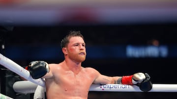 LAS VEGAS, NEVADA - SEPTEMBER 13: Canelo Alvarez looks on against Terence Crawford (not pictured) in their�undisputed super middleweight title fight during Netflix's Canelo v Crawford Fight Night at Allegiant Stadium on September 13, 2025 in Las Vegas, Nevada. Steve Marcus/Getty Images/AFP (Photo by Steve Marcus / GETTY IMAGES NORTH AMERICA / Getty Images via AFP)