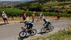 Matteo Jorgenson, estadounidense del Movistar, en plena persecución durante la 16ª etapa del Tour, donde se clasificó cuarto.